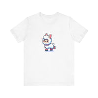 Front View of Cute Llama wearing skates design White  T-shirt 