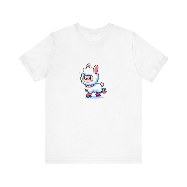 Front View of Cute Llama wearing skates design White  T-shirt 