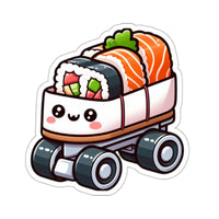 Cute chibi sushi roll character roller skating sticker