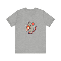 Front View of Pizza Rat on Skate Design T-Shirt on color Gray.