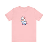 Front View of Cute Llama wearing skates design Pink T-shirt