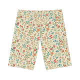 Flat lay of Petal Flower Bike Shorts with Blossom Cream Color Design, highlighting the floral print and soft cream base.