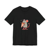 Front View of Pizza Rat on Skate Design T-Shirt on color Black.