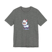 Front View of Cute Llama wearing skates design Gray Heather T-shirt