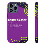 iPhone 15 Pro Max Purple Tough Protective Phone Case with Roller Skater definition design style.