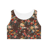 Front view of Chocolate Petal Flower Sports Bra, highlighting the rich tone and petal-texture detail.