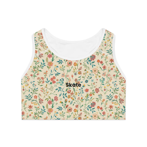 Front view of Blossom flower design sports bra