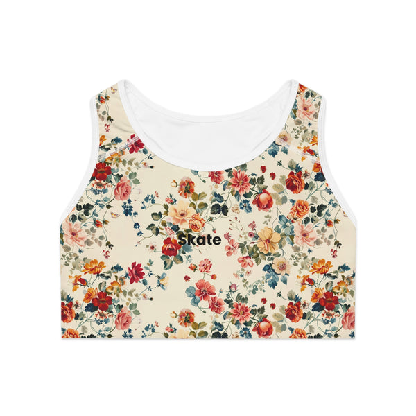 Floral Sports Bra, Cream Color