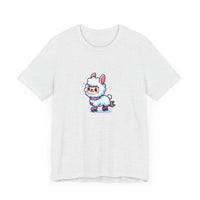 Front View of Cute Llama wearing skates design Ash T-shirt