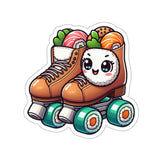 Colorful roller skating sushi sticker, a fun accessory for quad skaters