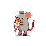 Quirky rat enjoying a pizza while quad skating