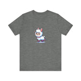 Front View of Cute Llama wearing skates design Gray Heather T-shirt