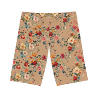 Front view of Petal Flower Bike Shorts in Caramel, showcasing soft earthy tone.