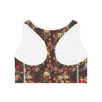 Back view of Chocolate Petal Flower Sports Bra, highlighting the rich tone and petal-texture detail.