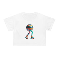 Front view of Crop top tee with Vibrant Disco ball graphic design.