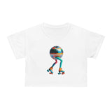 Front view of Crop top tee with Vibrant Disco ball graphic design.