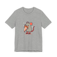 Front View of Pizza Rat on Skate Design T-Shirt on color Gray.