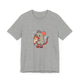 Front View of Pizza Rat on Skate Design T-Shirt on color Gray.