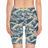 Back pose of the bike shorts with Great Wave of Roller Skate design, focusing on motion-inspired pattern and stretch.