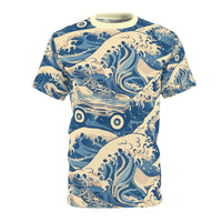 Great Wave Off Kanagawa Design Unisex  T-Shirt with Roller Skates abstractly dive in.