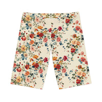 Lay Flat of Petal Flower Bike Shorts with Cream Color Design, featuring a soft neutral tone.