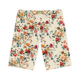 Lay Flat of Petal Flower Bike Shorts with Cream Color Design, featuring a soft neutral tone.