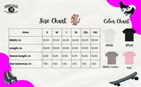 Size Chart and Color Chart of Pizza Rink Rat T-Shirt