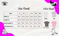 Size Chart Wheely Llama T-Shirt with Color Chart