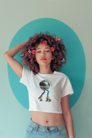 Model of Disco ball Crop top tee design with Vibrant Color graphic design.