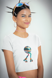 E-Girl wearing Crop Top Tee with vibrant and aesthetic Disco Ball on Skates Design.