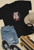 Lay Flat T-shirt with Pizza  Rat on Roller Skates Design surround by skater outfits.