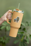 Sunny sunflower sticker gliding on roller skates, perfect for tumbler aesthetically design