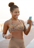 Petal Power Floral Sports Bra |CARAMEL|